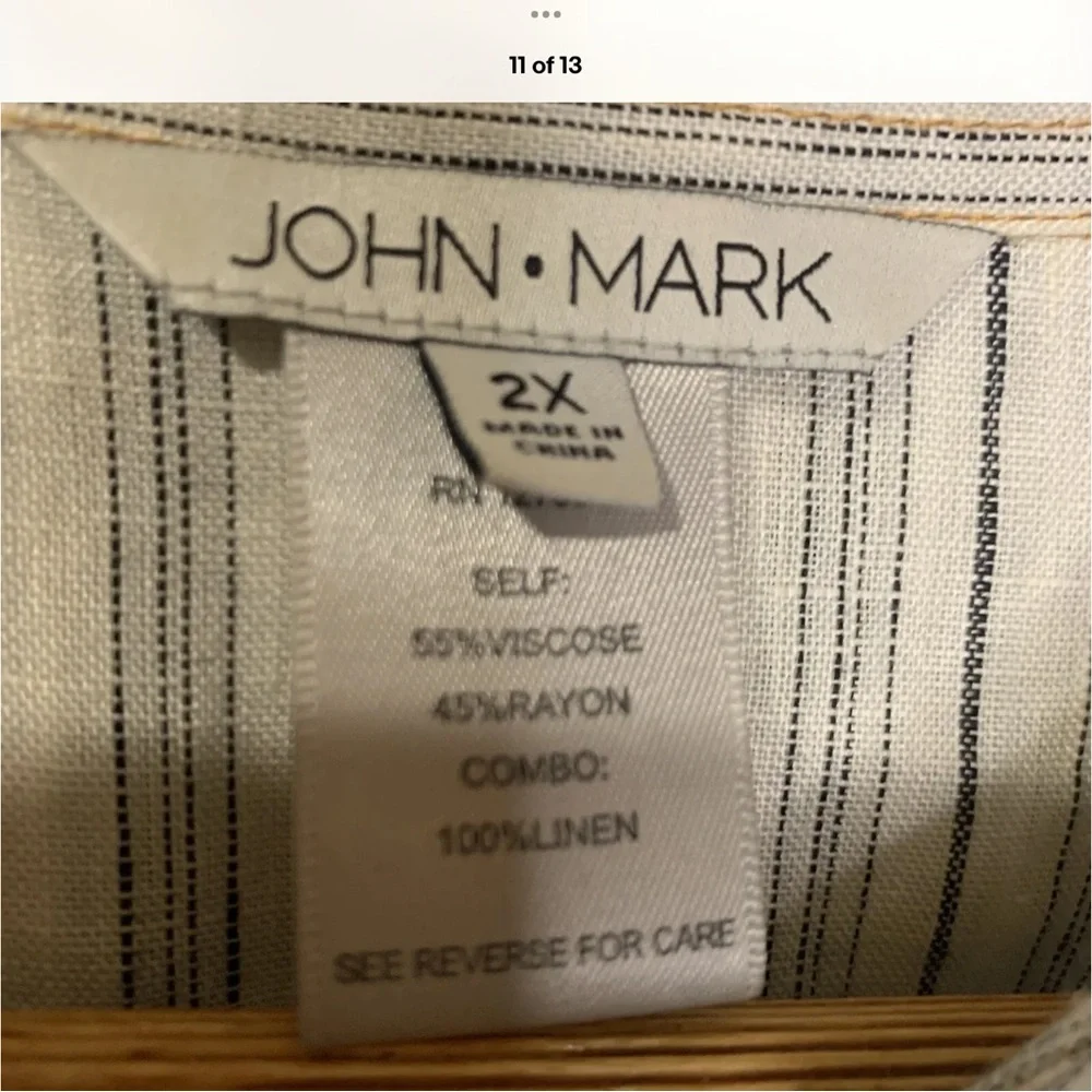 John Mark plus size Embellished mixed Fabric Button-Up Shirt - Picture 3 of 13